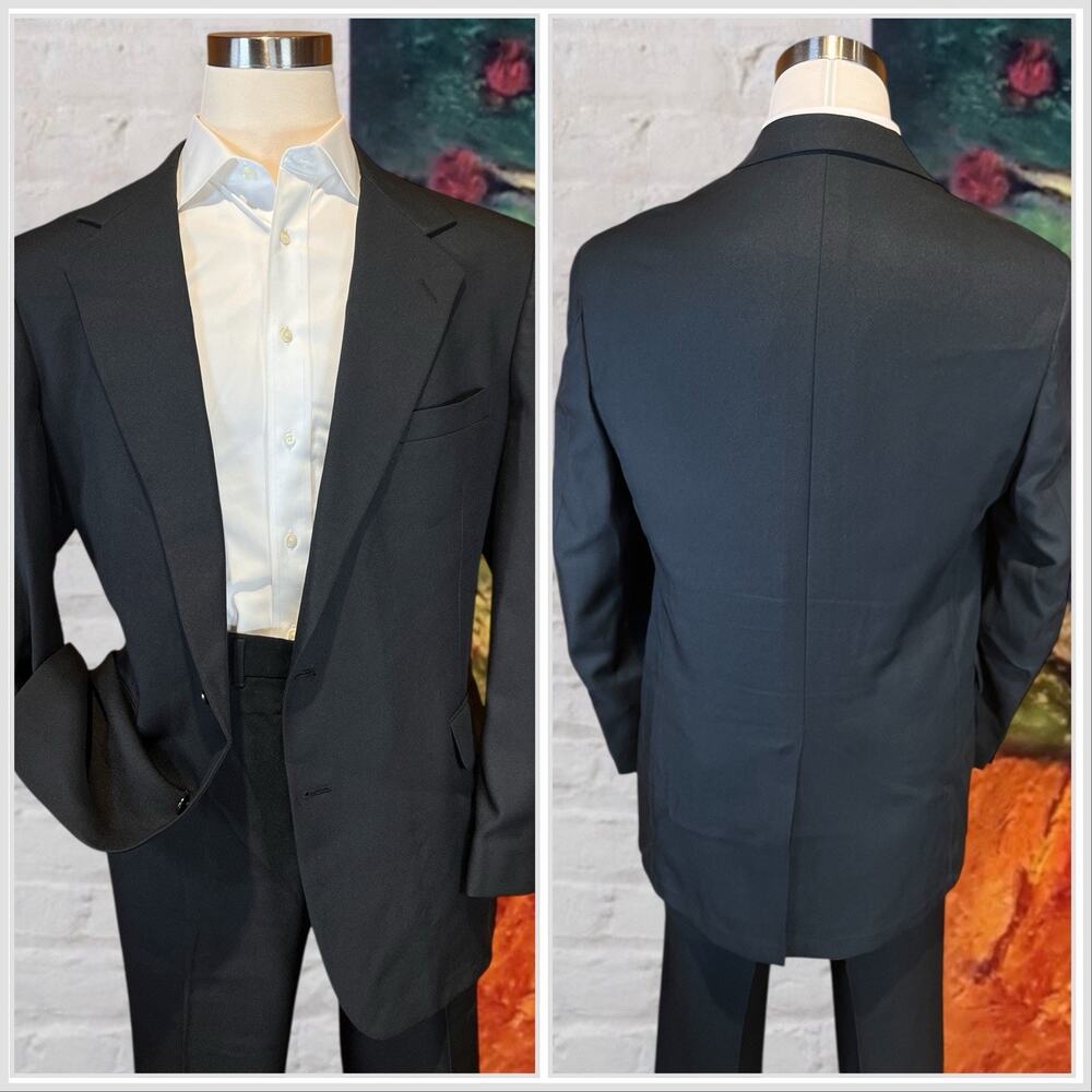 Vintage Dunleith 46L 39x30 Solid Black Twill Suit Unconstructed USA - Picture 2 of 16